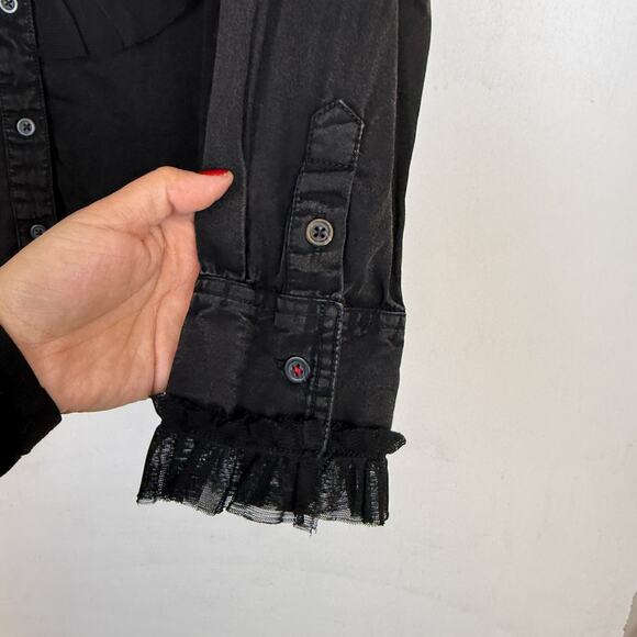 Anthropologie Pilcro Tulle Ruffle Button Down Shirt Western Black - M - Picture 5 of 10